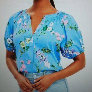 New LOFT Floral Print Balloon Sleeves Top XS
